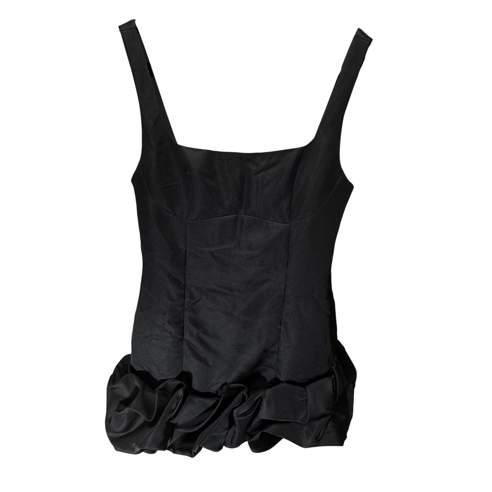 Fashion Nova Mini Dress Size Large Black Sienna Satin Bubble Hem Square Neck LBD